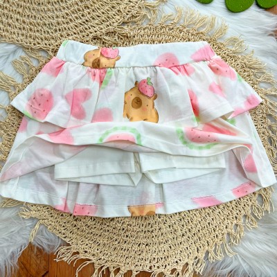 Conj. Regata e Short Saia Capivara - Off White e Rosa
